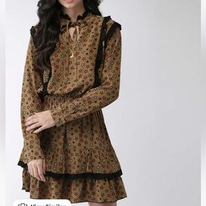 Scotch & soda fit & flare brown star print prairie dress S